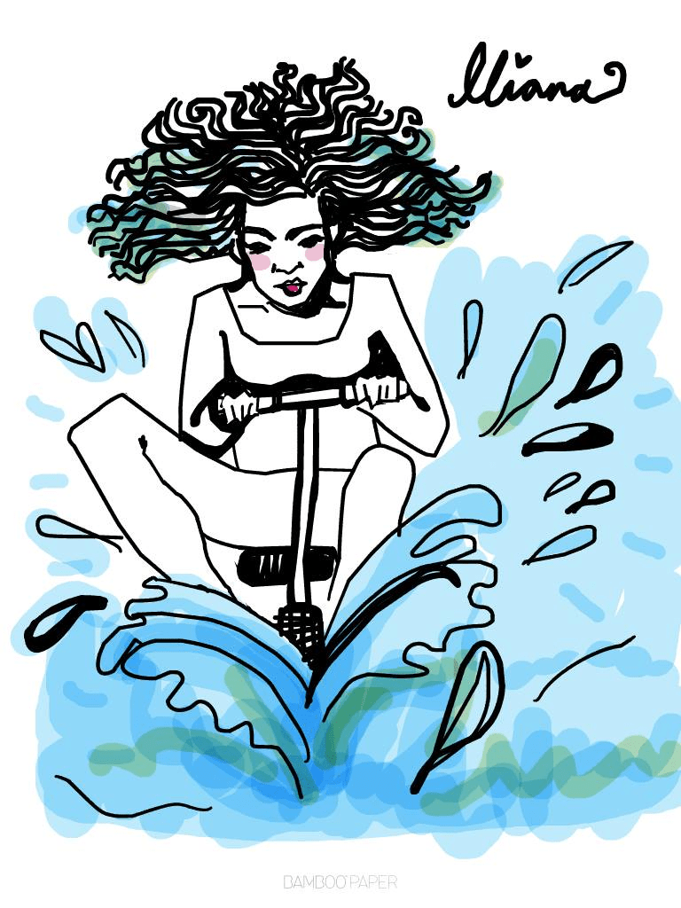 Drawing of woman on scooter